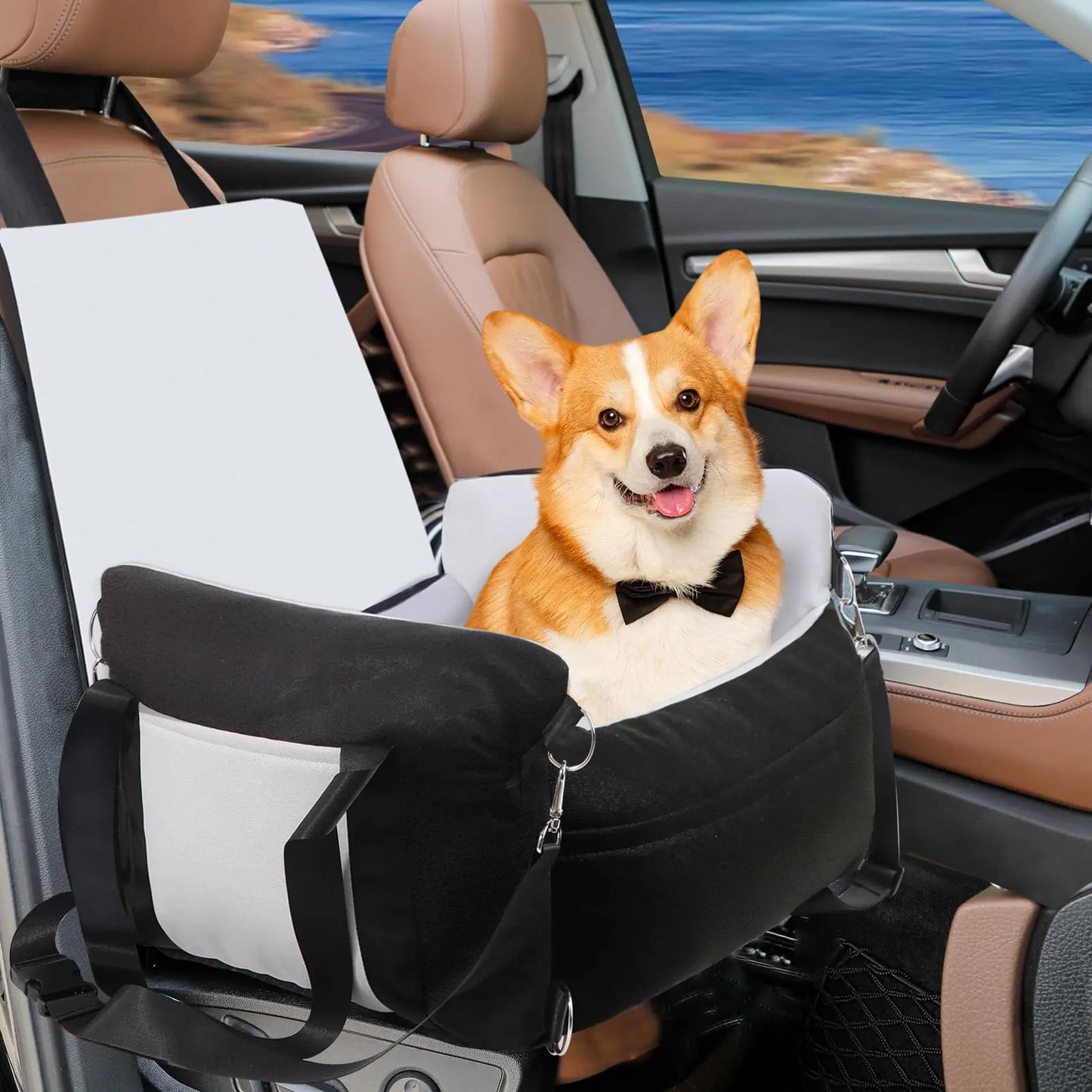 Dog Car Seat for Small Medium Sized Dogs Cat Dog Booster Car Seat for Dogs Puppy Car Seats for Car with Seat Belt Soft Front Pet Carseat Detachable Washable Travel Carrier Bed with Storage Pockets